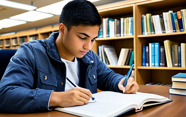 Study Session**
A student fully clothed in casual attire, studying diligently at a library desk surrounded by textbooks and practice exams, safe for work, appropriate content, perfect anatomy, well-formed hands, natural proportions, soft lighting, academic environment, family-friendly.
**