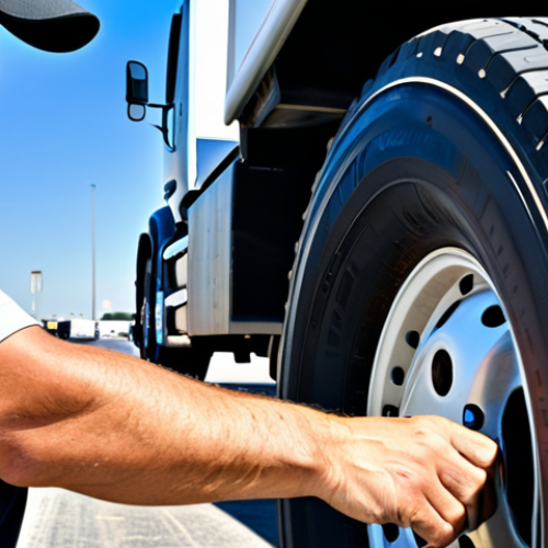 Home 26 Pre-Trip Inspection**
"A professional truck driver in appropriate attire, meticulously inspecting the tires of a semi-truck, using a tire depth gauge. The truck is parked at a truck stop. Focus on the driver's hands and the tire. Background blurred. Safe for work, fully clothed, appropriate content, perfect anatomy, correct proportions, professional inspection, high quality, well-formed hands, proper finger count, natural body proportions."
**
