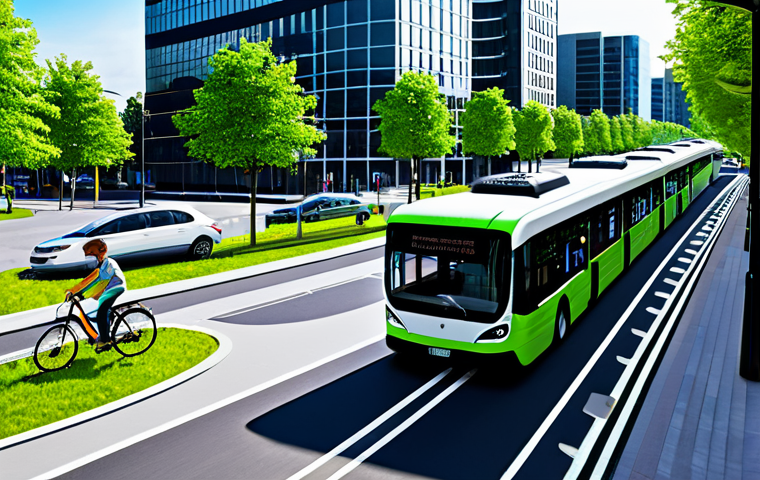 Smart City Mobility**
"A futuristic cityscape showcasing integrated transportation: autonomous electric buses, elevated bike lanes, and real-time traffic management systems. Lush green spaces and pedestrian-friendly zones. Safe for work, appropriate content, fully clothed pedestrians, professional urban planning, perfect anatomy, correct proportions, sustainable design, daylight, bright colors, high resolution."
**