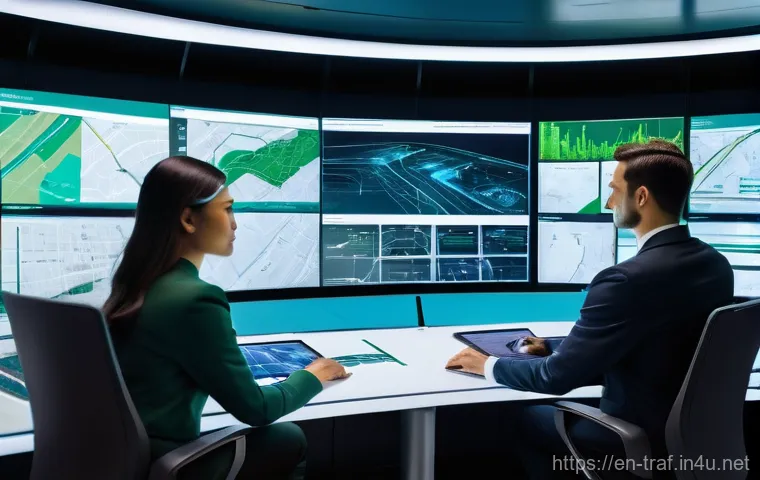 교통관련 공학과 자격증 연계성 - **Prompt:** "A diverse team of transportation engineers, both male and female, in a high-tech contro...