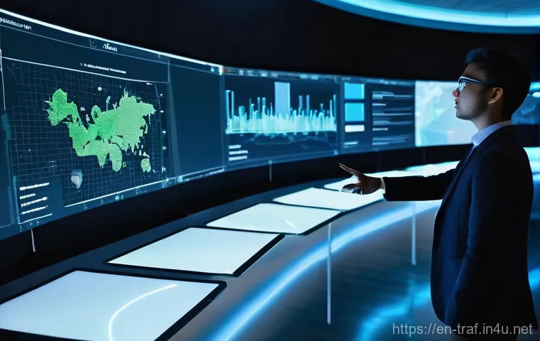 교통직 이직 전략과 팁 - **Prompt:** A dynamic, wide-angle shot inside a sleek, futuristic logistics control center. A divers...