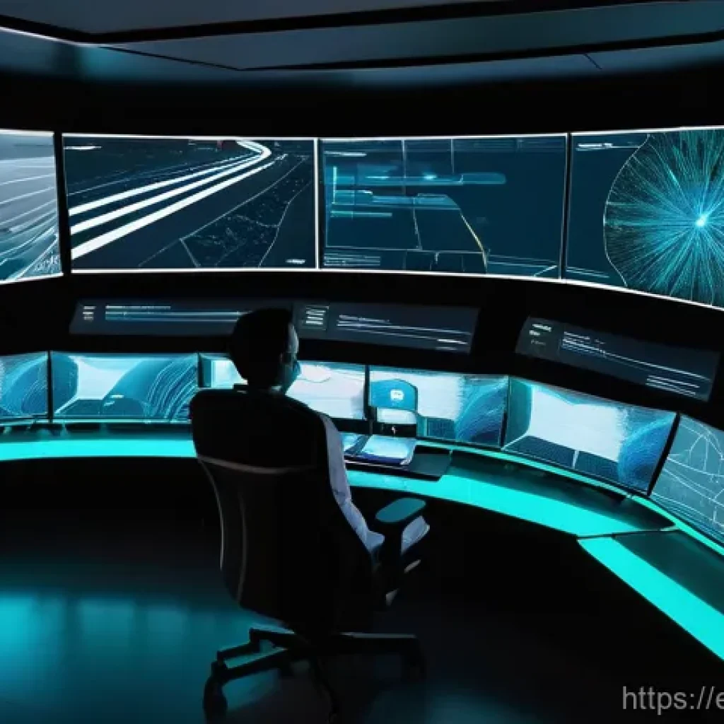 교통분야 직업군 전망 - **Autonomous Fleet Operations Center:**
"A wide, futuristic command center. In the foreground, a...