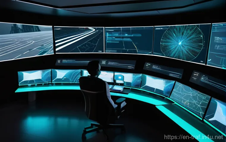 교통분야 직업군 전망 - **Autonomous Fleet Operations Center:**
"A wide, futuristic command center. In the foreground, a...