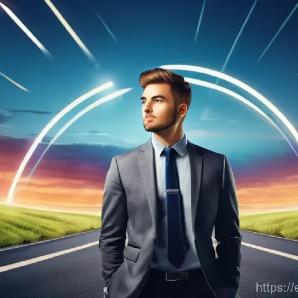 교통직 자격증 취득 성공 사례 - **Prompt:** A confident, diverse young professional, male or female, standing at a crossroads. One p...