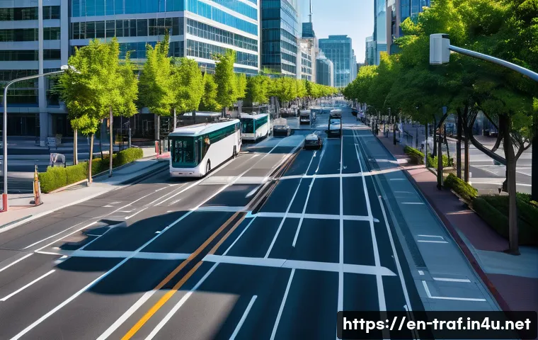 교통직 실무에서 발생하는 주요 이슈 - A bustling urban intersection during rush hour in a modern North American city, featuring adaptive s...