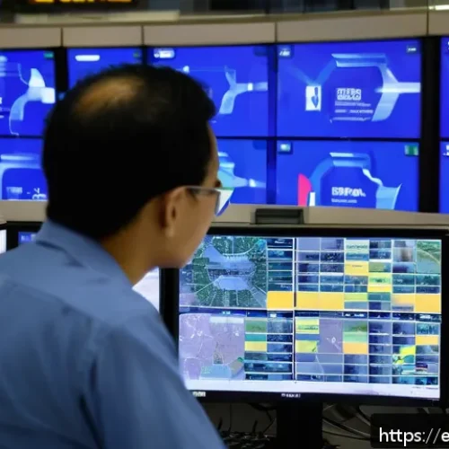Home 33 교통직 실습 경험 후기 - A bustling urban traffic control center interior during peak hours, featuring large digital screens ...
