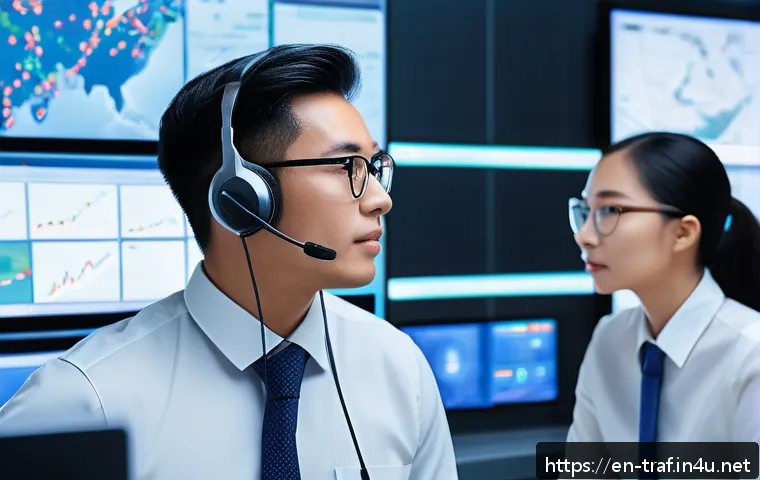 교통직 실습과 관련된 실전 팁 - A modern traffic control room with a diverse team of professionals actively communicating; multiple ...