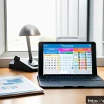 Home 18 교통직 필기시험 준비 사례 공유 - A well-organized study desk for a traffic officer exam candidate, featuring neatly arranged official...