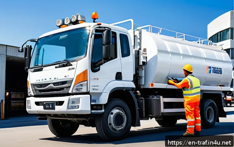 교통기사 실기시험 실제 문제 - A professional traffic operator performing a detailed pre-operational vehicle inspection on a large ...