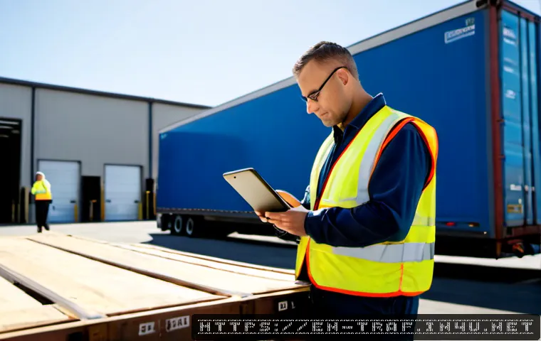 Home 17 교통관련 업종별 실무 차별화 - Photorealistic commercial trucking operations office, experienced logistics manager in safety vest r...
