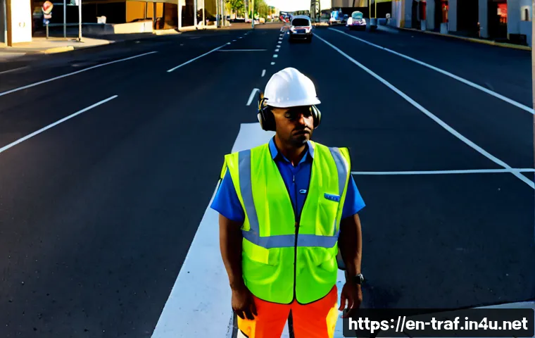 교통관리사 업무 특징 - Photorealistic transportation management specialist in a high-visibility safety vest monitoring a bu...