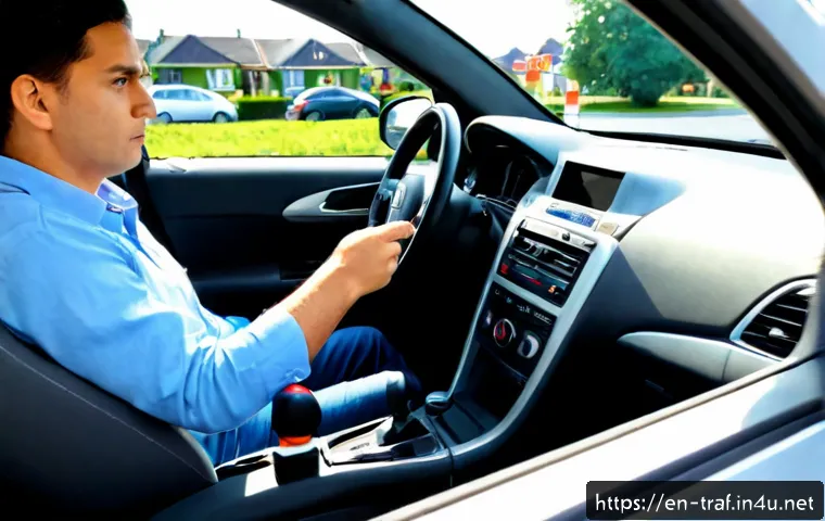 Home 17 교통분야 실기시험 대비 전략 - Photorealistic driving practical exam preparation scene, a focused adult learner seated in a compact...
